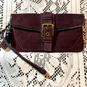 Coach Suede Wristlet with Snap Buckle Closure     Eggplant with black interior